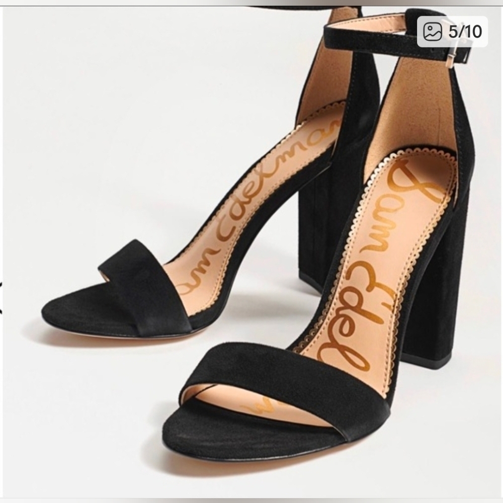 Sam Edelman Yaro Black Block Heel Ankle Strap Suede Shoes Size 10 - Picture 2 of 8